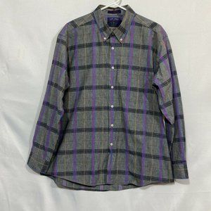 Members Only Club House Mens Gray Cotton Plaid Long Sleeve Button Up Shirt XL